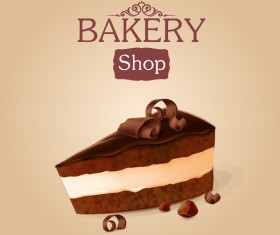Chocolate cake with bakery shop background vector 01