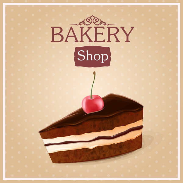 Chocolate cake with bakery shop background vector 02