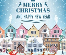 Christmas fairy tale with city street winter vectors 01