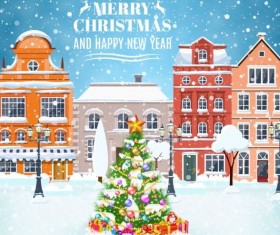 Christmas fairy tale with city street winter vectors 07