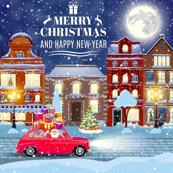 Christmas fairy tale with city street winter vectors 10
