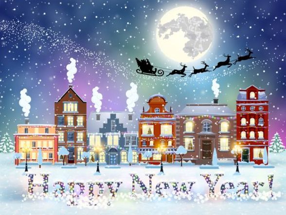 Christmas fairy tale with city street winter vectors 12
