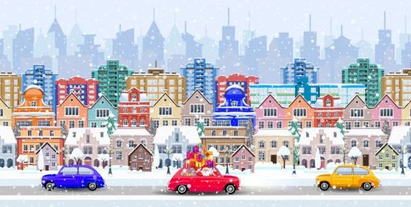 Christmas fairy tale with city street winter vectors 13