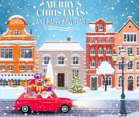 Christmas fairy tale with city street winter vectors 14