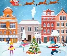 Christmas fairy tale with city street winter vectors 15