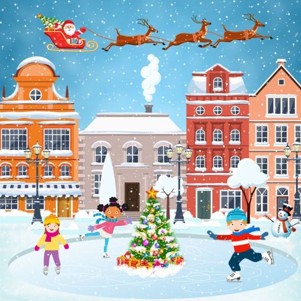 Christmas fairy tale with city street winter vectors 15