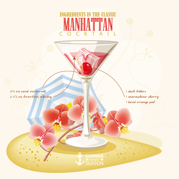 Cocktails ingredients poster vectors material 04