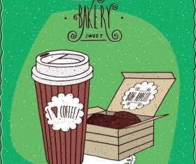 Coffee in paper cup and chocolate cookies in box vector