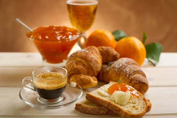 Coffee jams with croissants Stock Photo