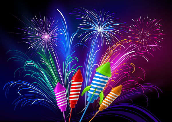 Colorful festival fireworks effect vector material 07