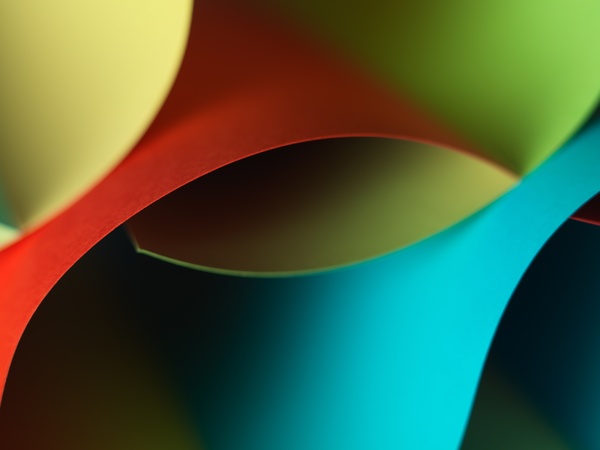 Colorful origami pattern made of curved sheets of paper 02