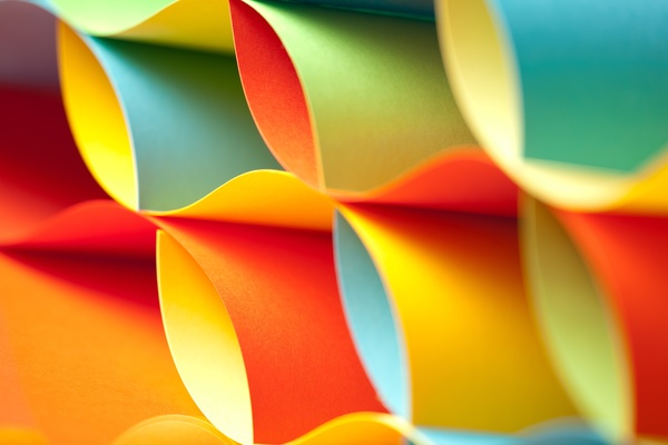 Colorful origami pattern made of curved sheets of paper 05