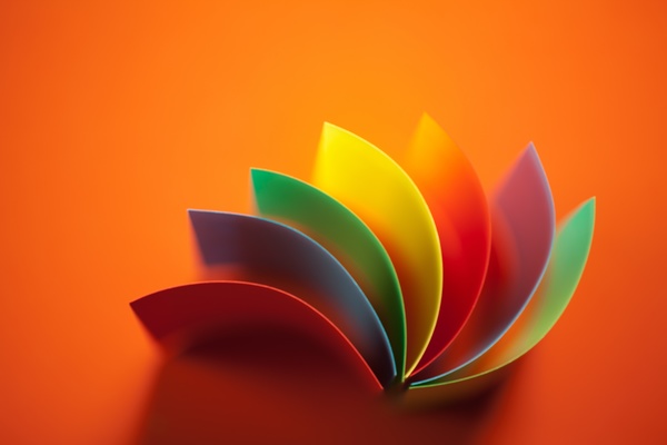 Colorful origami pattern made of curved sheets of paper 11