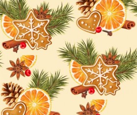 Cookies with lemon slices and spices seamless pattern vector