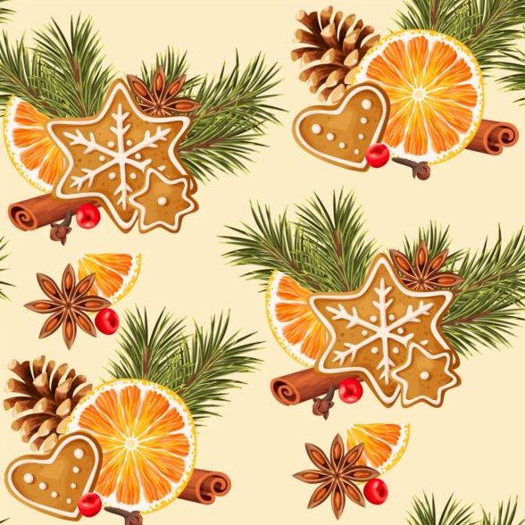 Cookies with lemon slices and spices seamless pattern vector