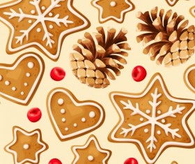 Cookies with pine cones seamless pattern vector 01