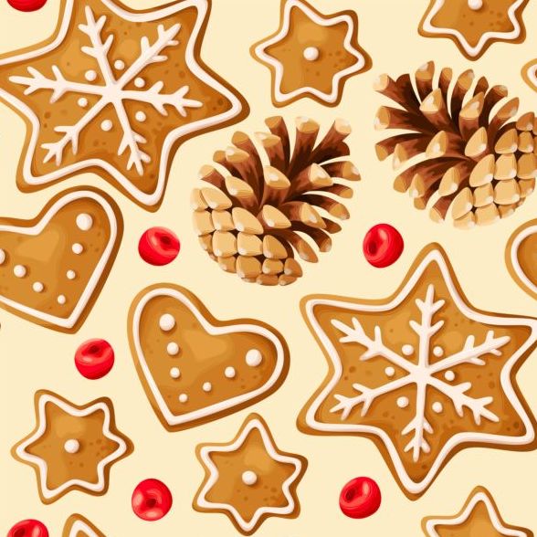 Cookies with pine cones seamless pattern vector 01
