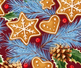 Cookies with pine cones seamless pattern vector 02
