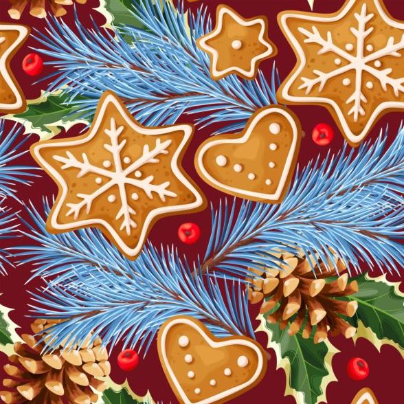 Cookies with pine cones seamless pattern vector 02
