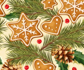 Cookies with pine cones seamless pattern vector 03