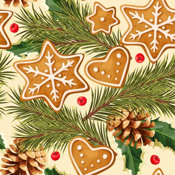 Cookies with pine cones seamless pattern vector 03