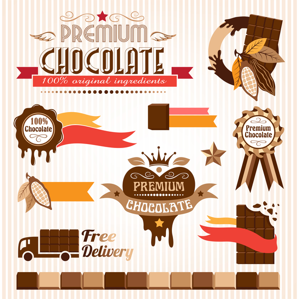 Creative chocolate logo with labels vector 01