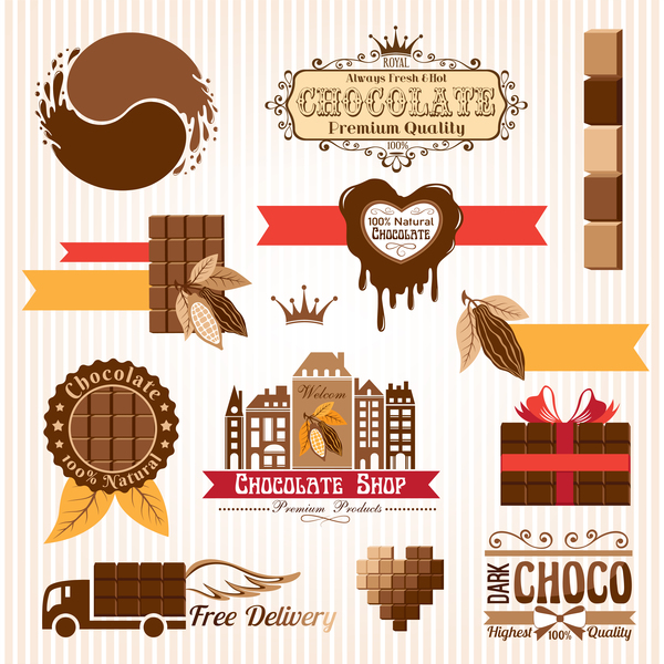 Creative chocolate logo with labels vector 03