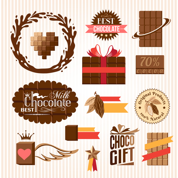 Creative chocolate logo with labels vector 05