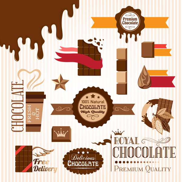 Creative chocolate logo with labels vector 07