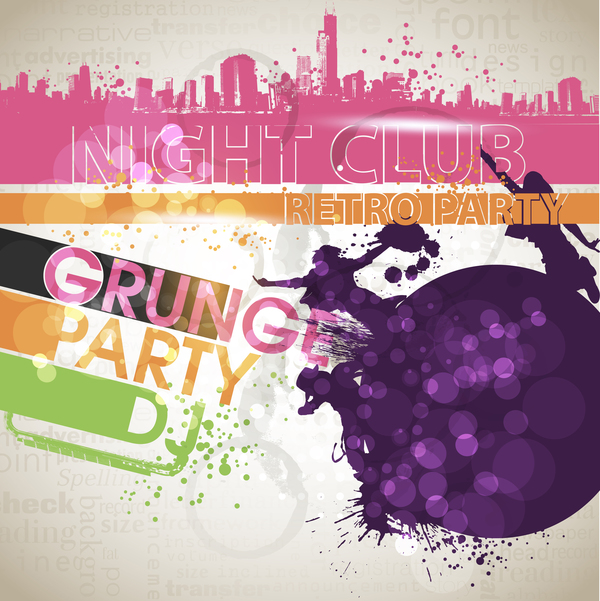 Creative party background with grunge vector 03