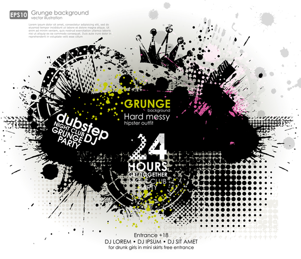Creative party background with grunge vector 12