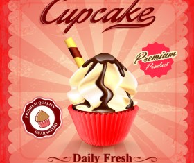 Cupcake poster template retro styles vector 01