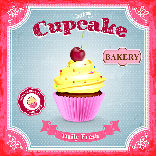 Cupcake poster template retro styles vector 02