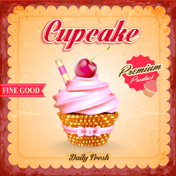 Cupcake poster template retro styles vector 04