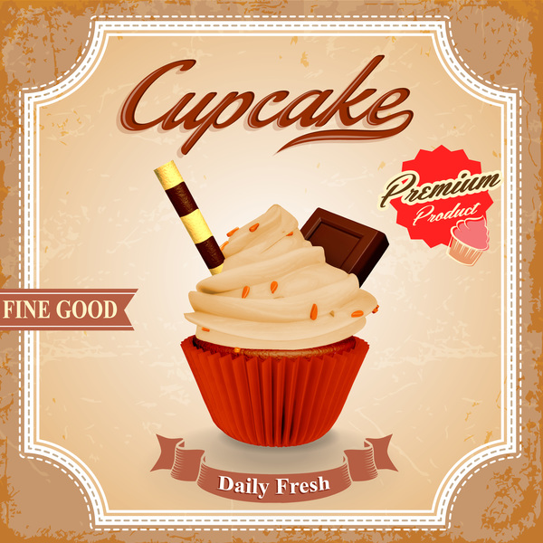 Cupcake poster template retro styles vector 05