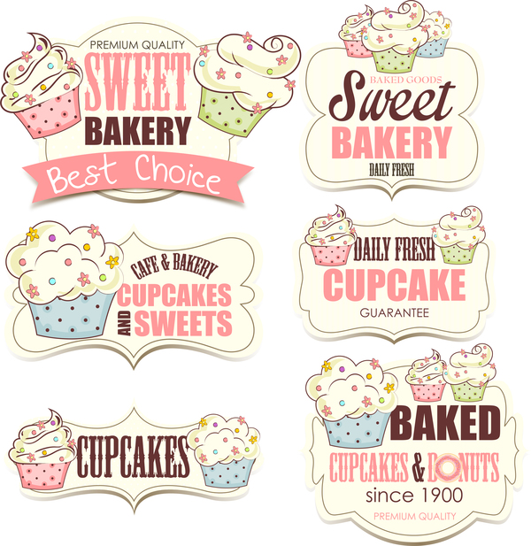 Cupcake sweet bakery labels vector material