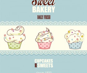 Cupcake sweet bakery retro background vector