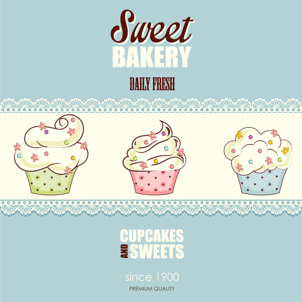 Cupcake sweet bakery retro background vector