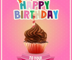 Cupcake with happy birthday pink card vector