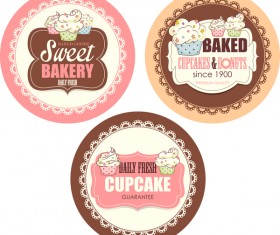 Cupcake with sweet bakery badge vector