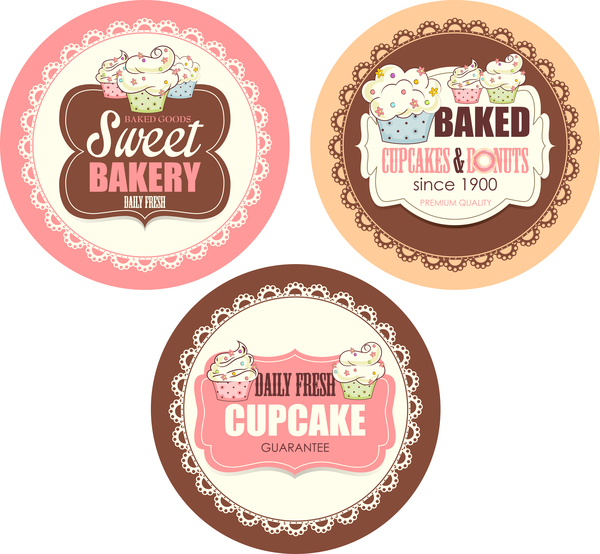 Cupcake with sweet bakery badge vector