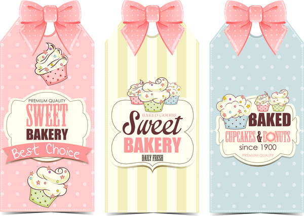 Cupcake with sweet bakery bow card vector