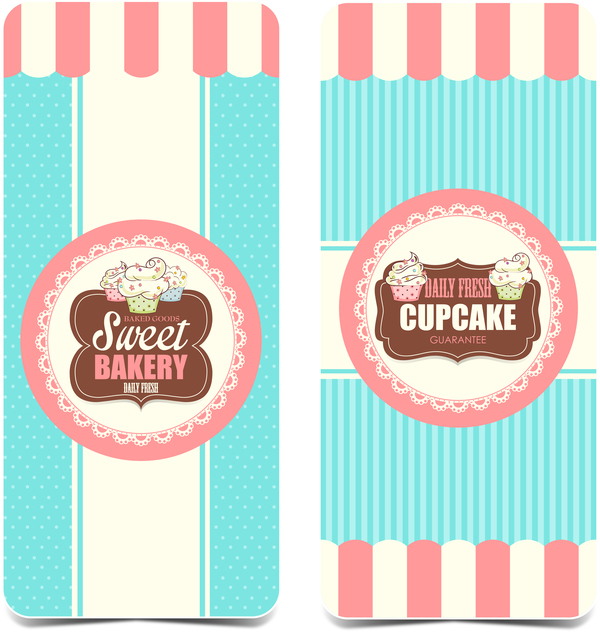 Cupcake with sweet bakery vertical cards vector