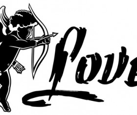 Cupid with valentine decorative silhouettes vector 01