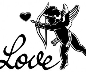 Cupid with valentine decorative silhouettes vector 02