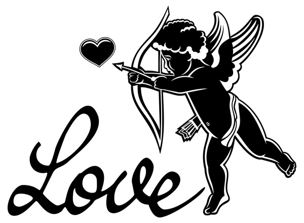 Cupid with valentine decorative silhouettes vector 02