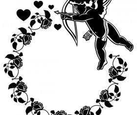 Cupid with valentine decorative silhouettes vector 03