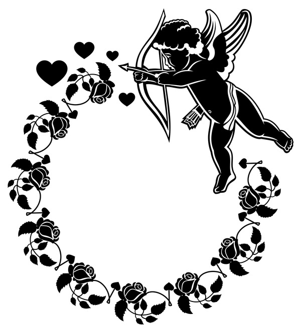 Cupid with valentine decorative silhouettes vector 03