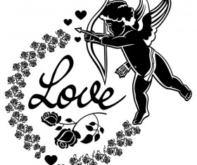 Cupid with valentine decorative silhouettes vector 05