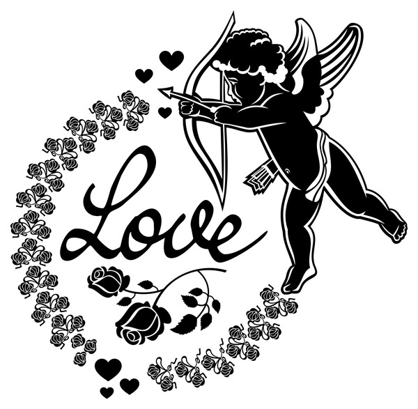 Cupid with valentine decorative silhouettes vector 05